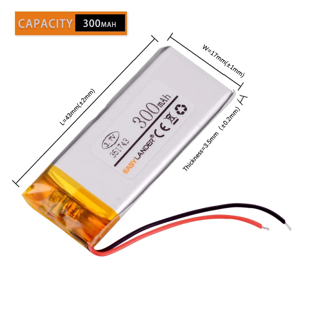 351743 3.7V 300mAh Rechargeable li Polymer Li-ion Battery For Sony MP3  sony walkman NWZ-B143F  YP-U5  player