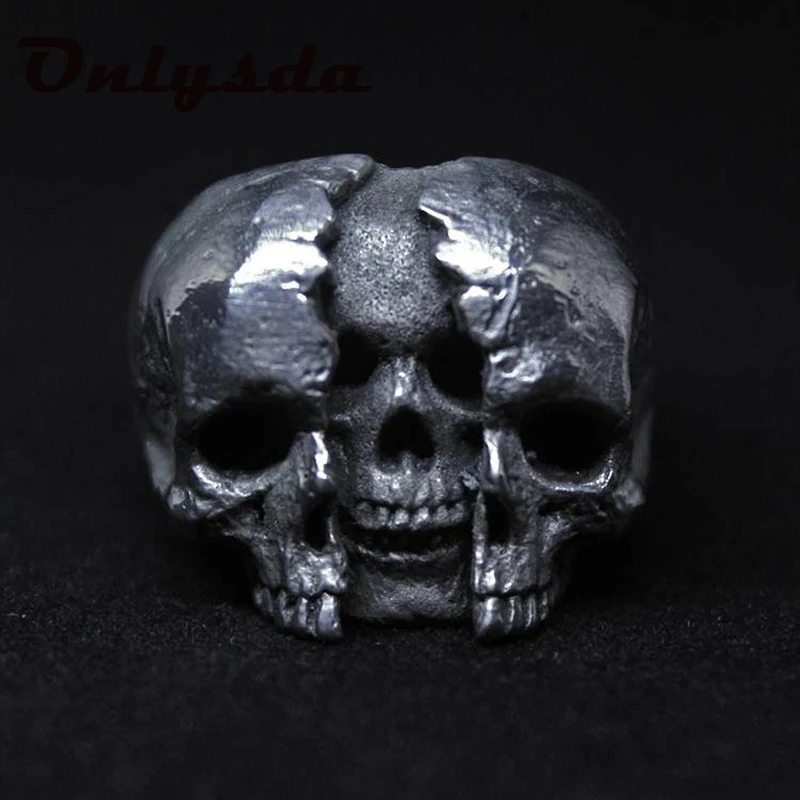 Onlysda-Anillo de calavera de Calvarium con Cruz para hombre, joya gótica de acero inoxidable 316L, banda de motociclista, regalo de joyería