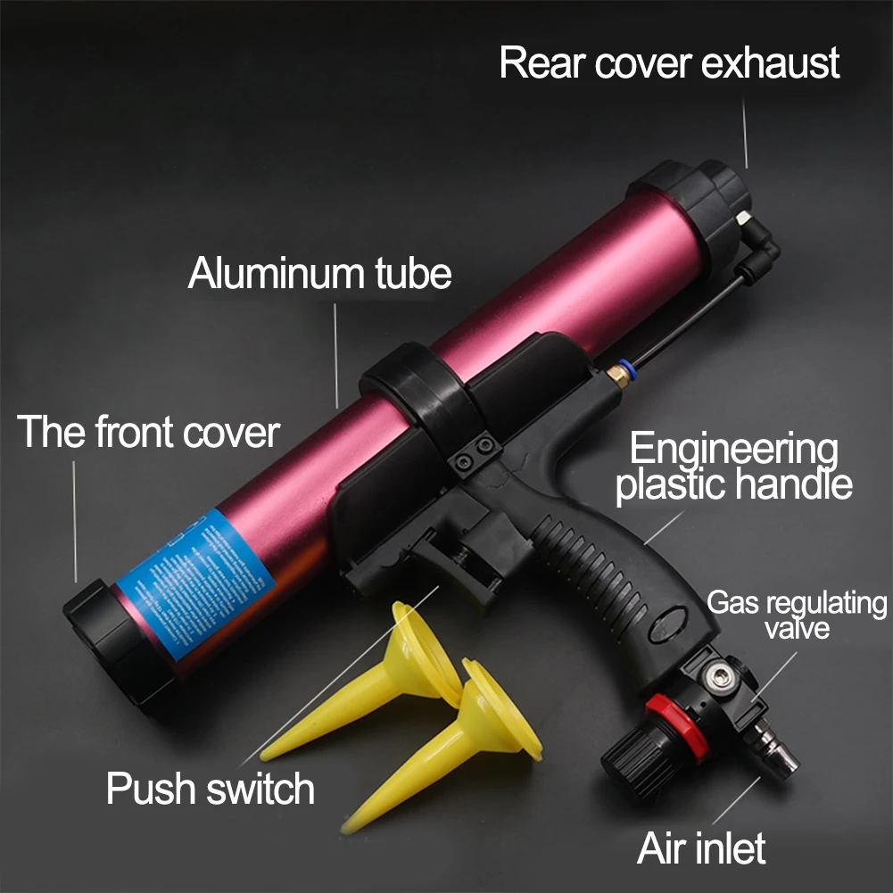 1/4 "Pistol Lem Kaca Caulking Pneumatik 310ML 400ML Kapasitas 600ML Alat Aplikator Caulking Pistol Karet Udara