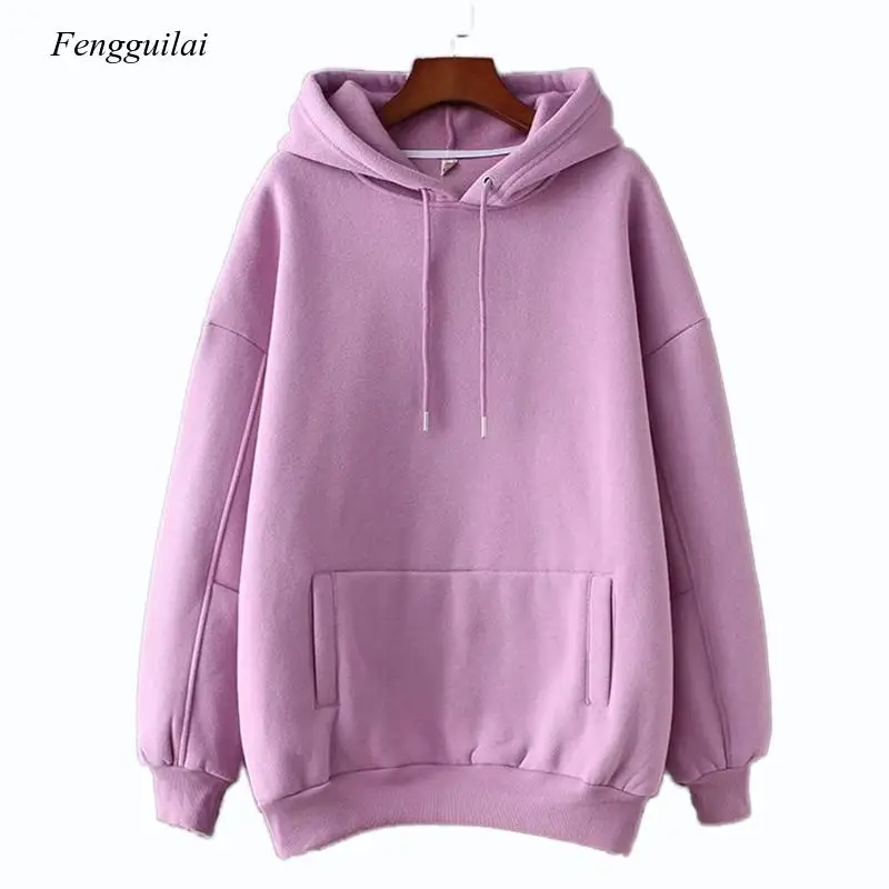 Women Casual Hooded Sweatshirts Warm Velvet Long Sleeve Loose Solid Tops Autumn Winter Spring Pullover Tops