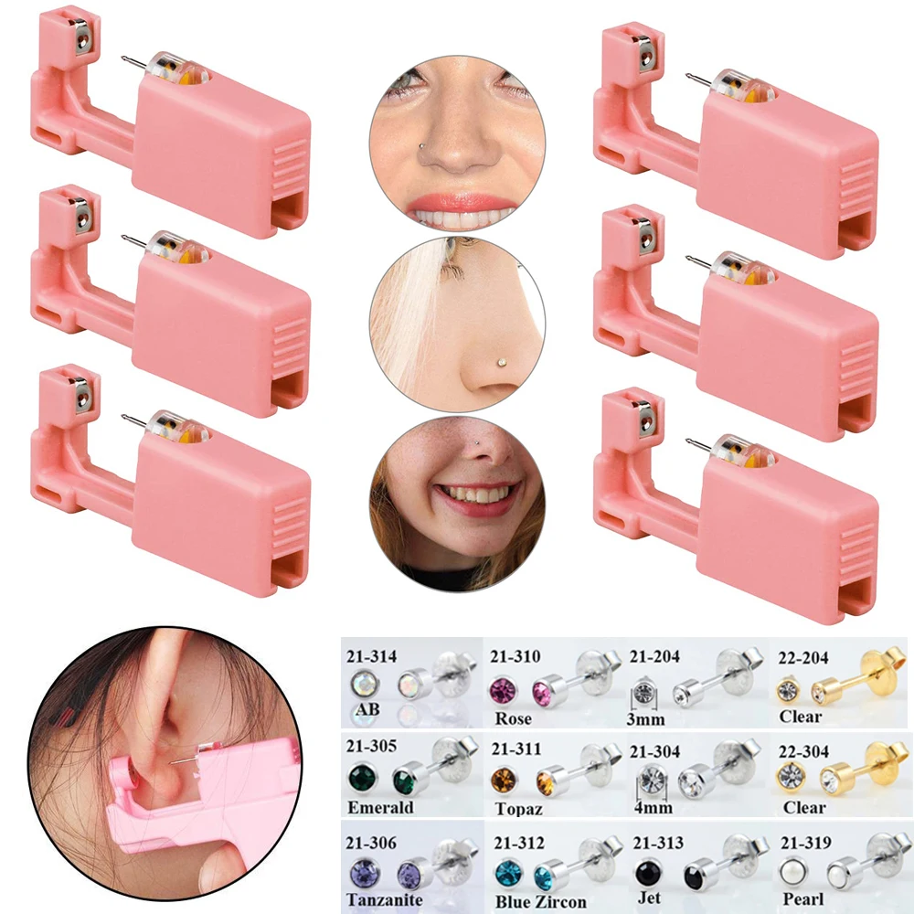 Pistola desechable esterilizada para Piercing de oreja, acero quirúrgico 316L, máquina desinfectante sin dolor, herramientas de seguridad para Piercing, 6 unids/lote por caja