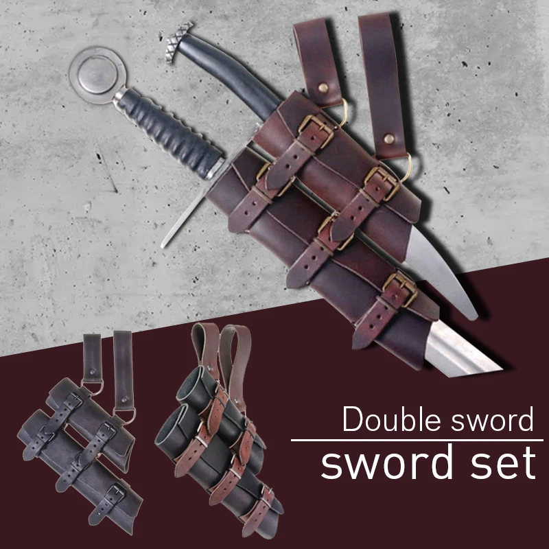 Middeleeuwse Dubbele Zwaard Schede Schede Leer Zwaard Taille Riem Vintage Dagger Kikker Houder Voor Mannen Larp Ridder Kostuum Accessoire