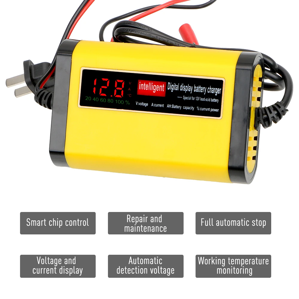 Smart Digital Car Battery Chargers 12V 2A Output Fast Charging Tools 100V-240V EU/US Adapter Automatic Motorcycle Accessories