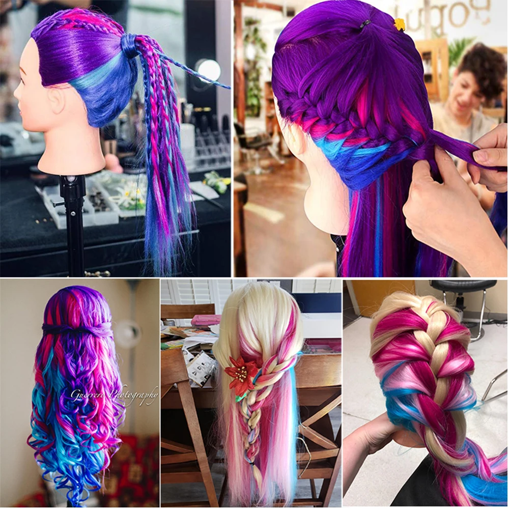 Cosmetology Mannequin Doll Head With Rainbow Color Hair For Braiding Hair Styling Training Hairart Hairdressing Salon Display