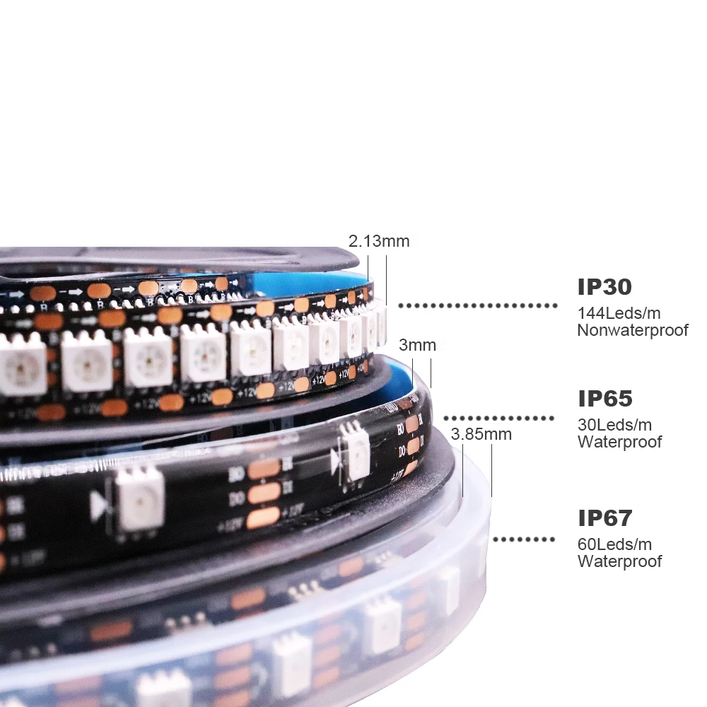 WS2815 (WS2812B WS2813 Updated) LED Light Strip Smart RGB Individually Addressable Dual-Signal 30 60 144 Leds/M DC12V