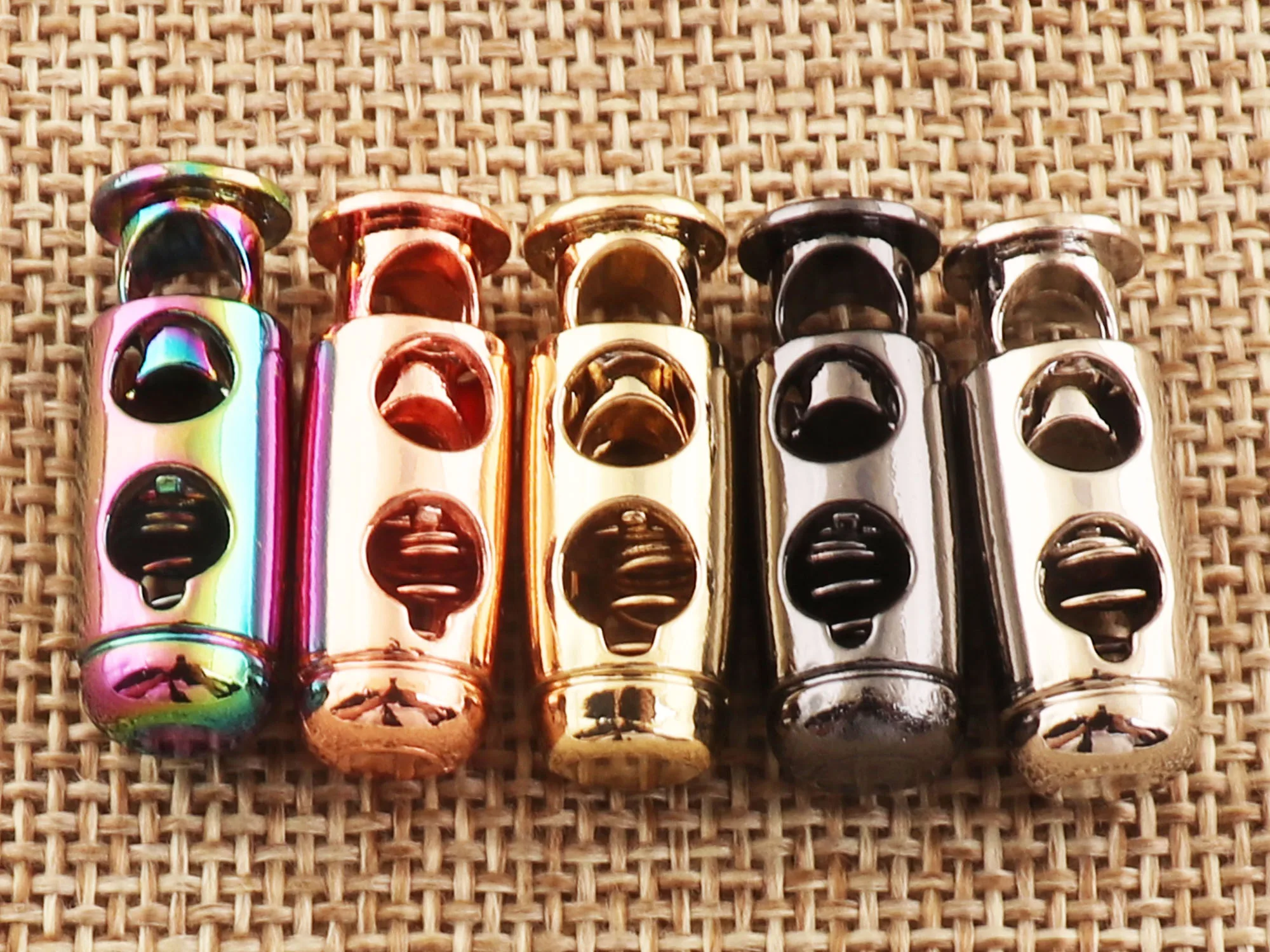 8 PCS Gold /Silver/Gunmetal/Rose Gold /Rainbow Double Barrel Toggle Cord Lock,Stopper Spring Buckle,Cylinder Stopper Toggle