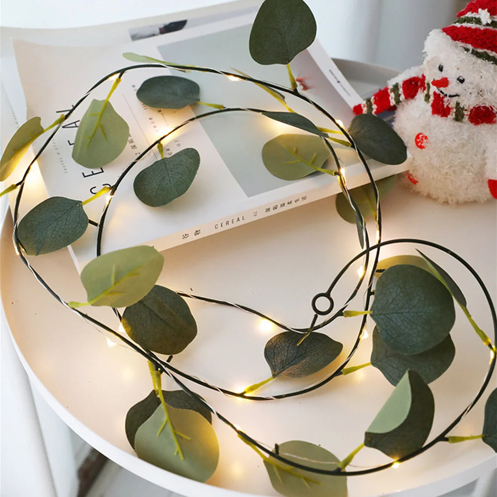 2M 20LED Green Leaf String Lights Artificial Plant Fairy Lights Garden Garland Decorative Hanging Light For Christmas Room Decor