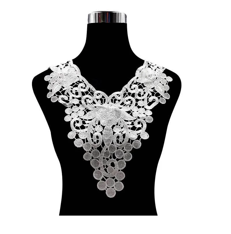 Collier en dentelle soluble dans l'eau, broderie de fleurs en soie de polyester, broderie tridimensionnelle creuse, corsage, accessoires de bricolage