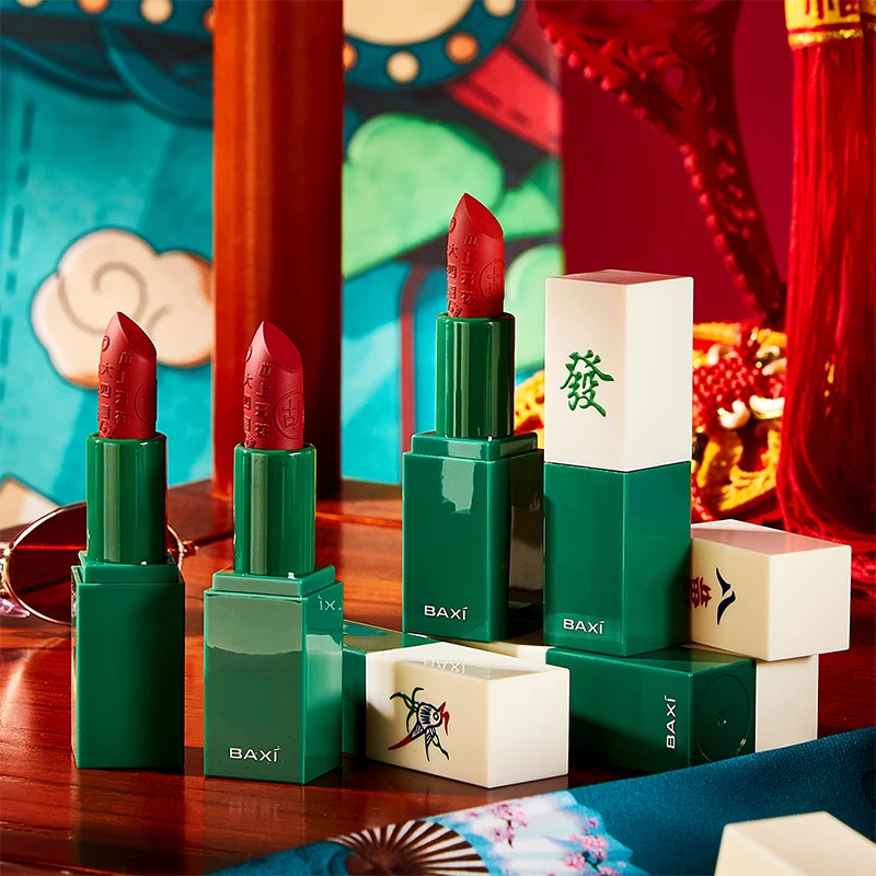 Traditional Mahjong Games Carved Lipstick Velvet Matte Silky Touch Lip Makeup Long Lasting Waterproof Easy to Wear Cosmetics