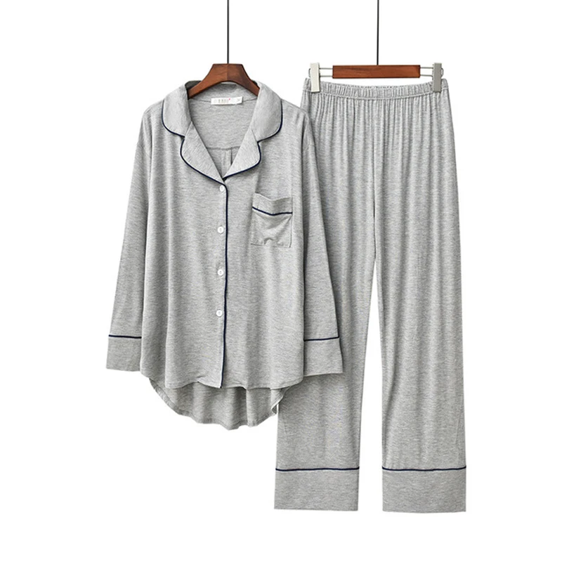 

2PCS Pajama Sets Women Long Sleeve Solid Modal Loose Breathable Soft New Arrival setWomen Korean Style Home Clothing Comfortable