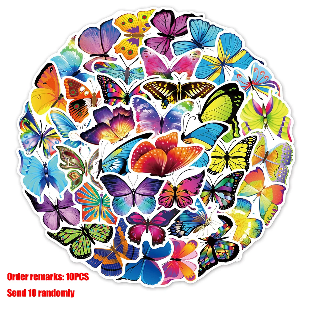 10/30/50 Pcs Color Luck Butterfly Sticker Insect Waterproof PVC For Refrigerator Divination Motorcycle Skateboard Classic Toy