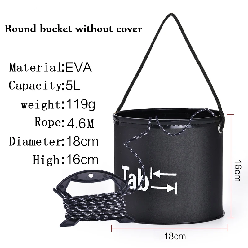 Thicken EVA Outdoor Folding 5L Fishing Bucket Live Fish Box Car Wash Bathroom Kitchen Bucket Fishing Bait Buckets Tackle Tools