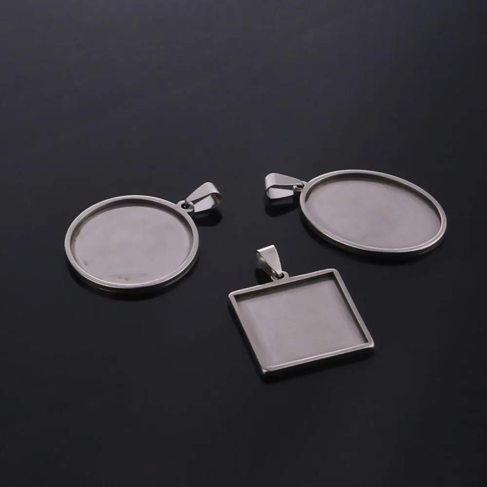 5pcs/lot Cabochon Pendant Tray Oval Base Stainless Steel Blank Glass Cabochon Bases Setting Pendants for DIY Jewelry Making