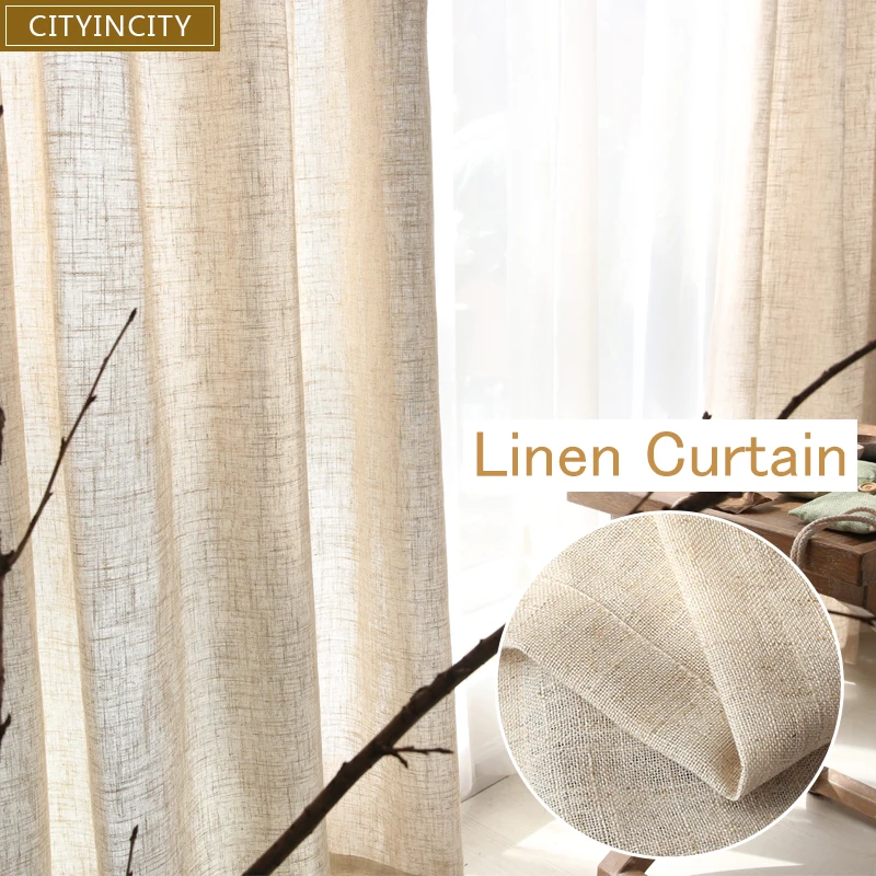 CITYINCITY Tulle Curtains for Living Room Modern solid Japan Faux Linen Window curtain For Bedroom Rideaux Customized ready made