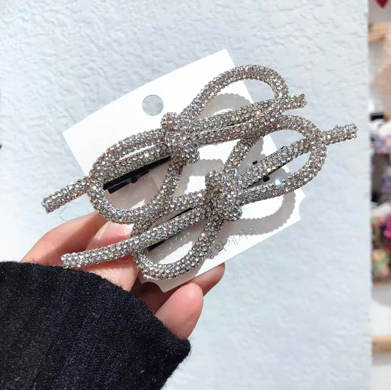 Pinza para el pelo con lazo, clip lateral lleno de diamantes, clip de flequillo extranjero de estilo coreano, accesorios para el cabello