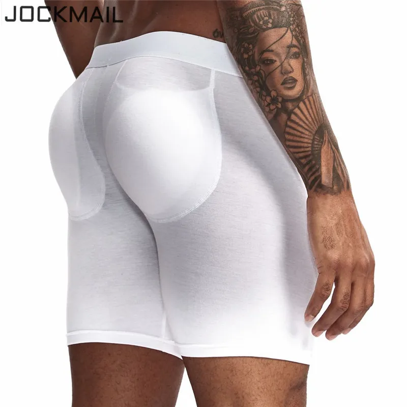 JOCKMAIL Sexy Men\'s Butt Lifter Padded Underwear Boxer Long Shorts naturally lift butt Removable padding for rear enhancement