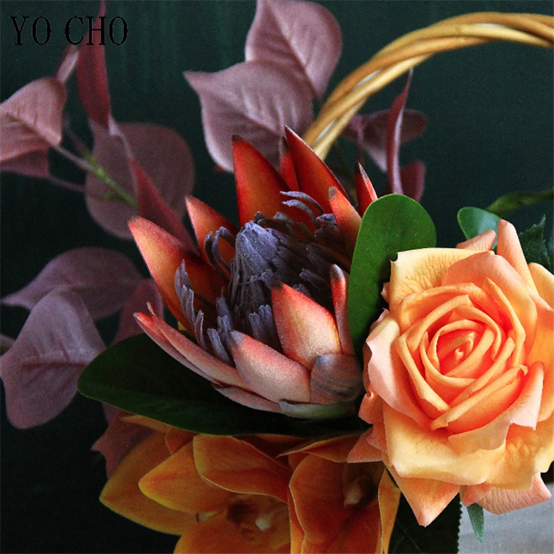 YO CHO Artificial Flower Silk King Protea DIY Flower Arrangement Fake Emperor Flowers White Home Party Wedding Table Decoration