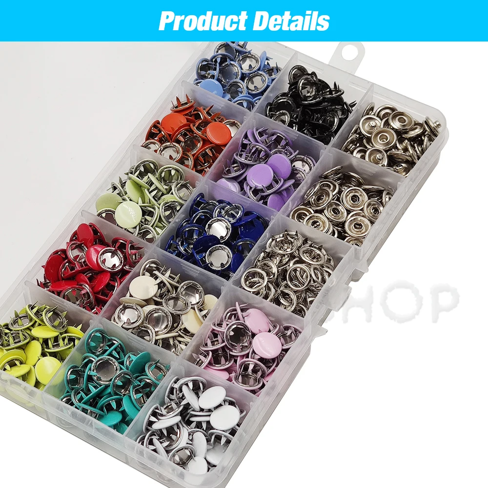 9.5mm Metal Prong Snap Button Solid Press Prong Fasteners Studs Pliers Tool Set Kits For Clothes Garment Sewing Bags Shoes