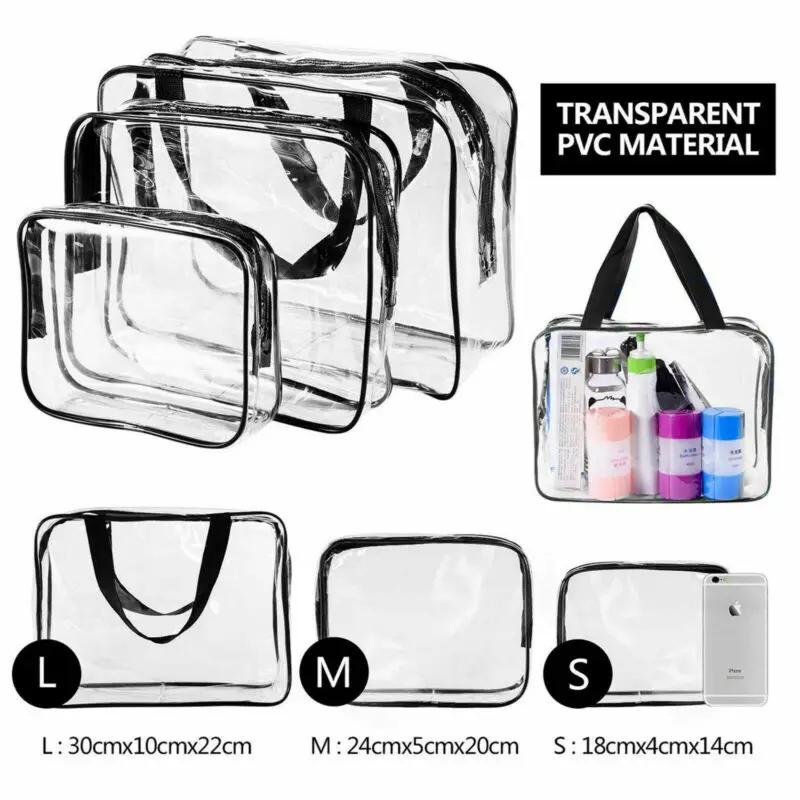 Faroot S M L Clear Transparent Storage Bag PVC Travel Cosmetic Bag Zipper Make Up Toiletry Storage Bag