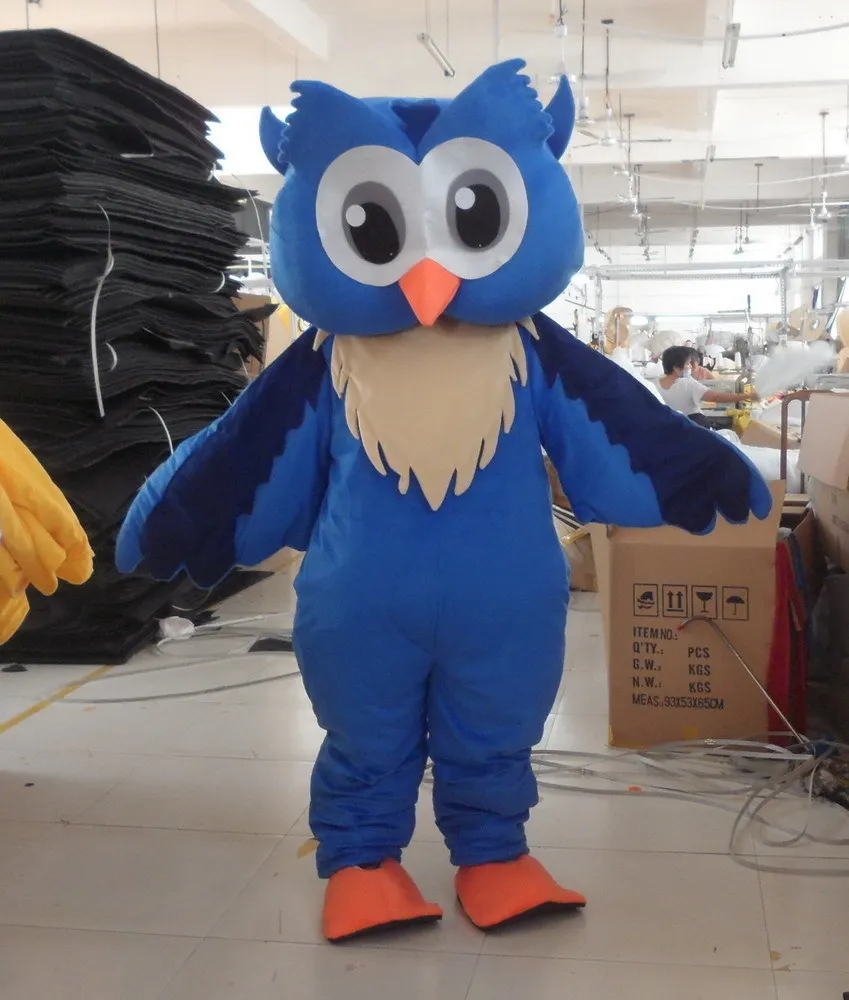 Nova versão grande rosto azul coruja mascote traje adulto festa de aniversário fantasia vestido halloween cosplay roupas de natal