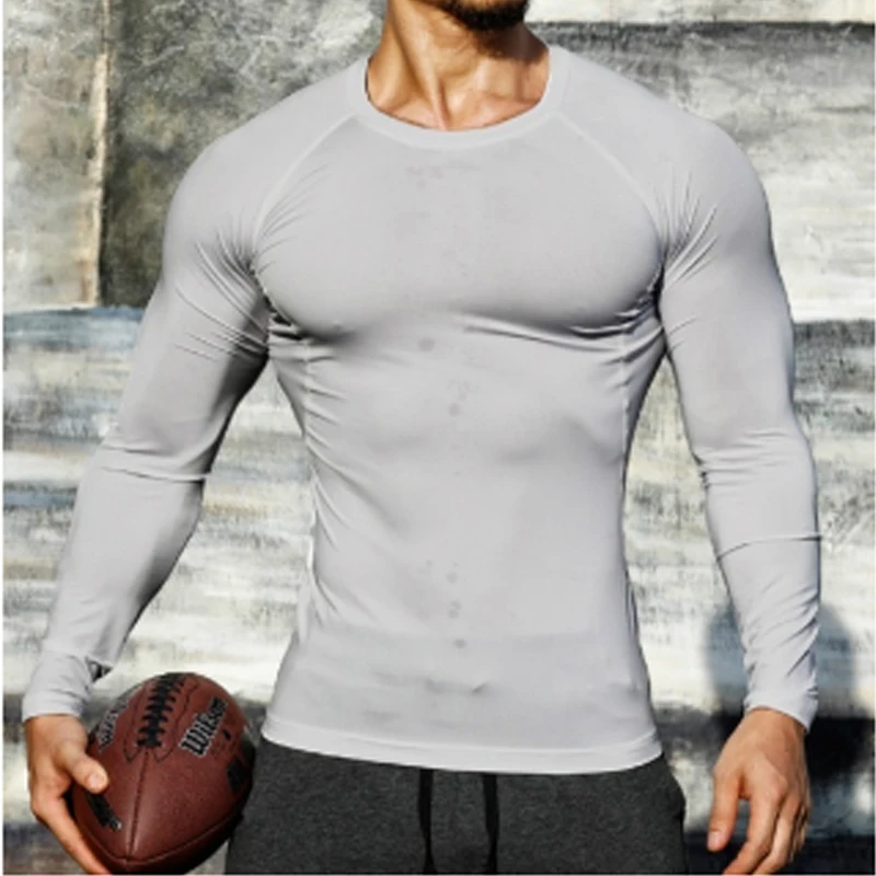 Men Quick Dry Fitness Tees Outdoor SPORT Running Climbing Long Sleeves Solid Color Shirt Tights Bodybuilding Tops Men Under Skin