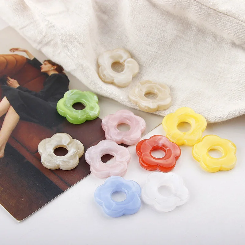 Han single halo dyed super cute flower straight hole bead resin bead DIY material jewelry accessories