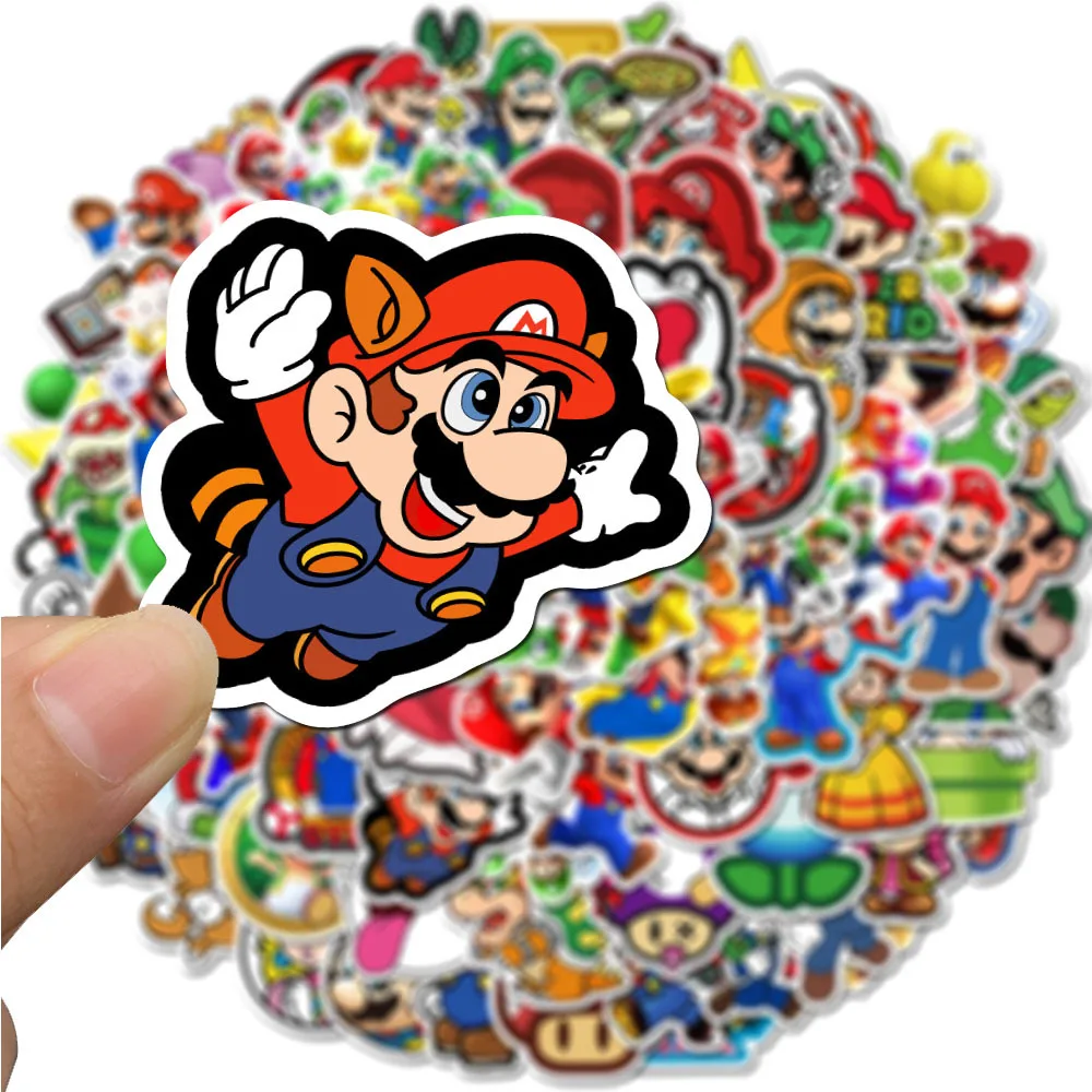 25/50pcs Mario Bros Graffiti Stickers Super Mario Mobile Trolley Water Cup DIY Sticker Cartoon Waterproof Sticker Birthday Gift