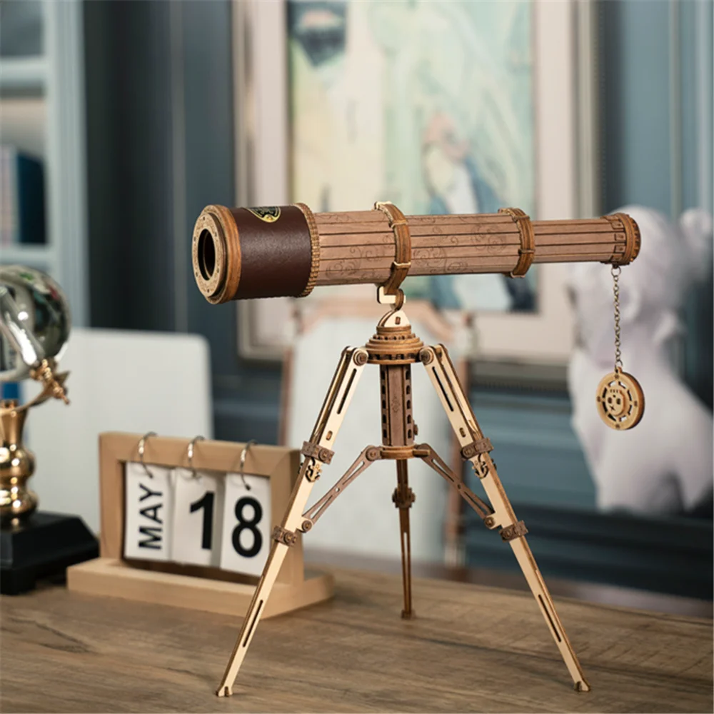 Robotime Rokr 1:1 DIY 314pcs Telescopic Monocular Telescope Wooden Model Building Kits Assembly Toy Gift for Children Adult