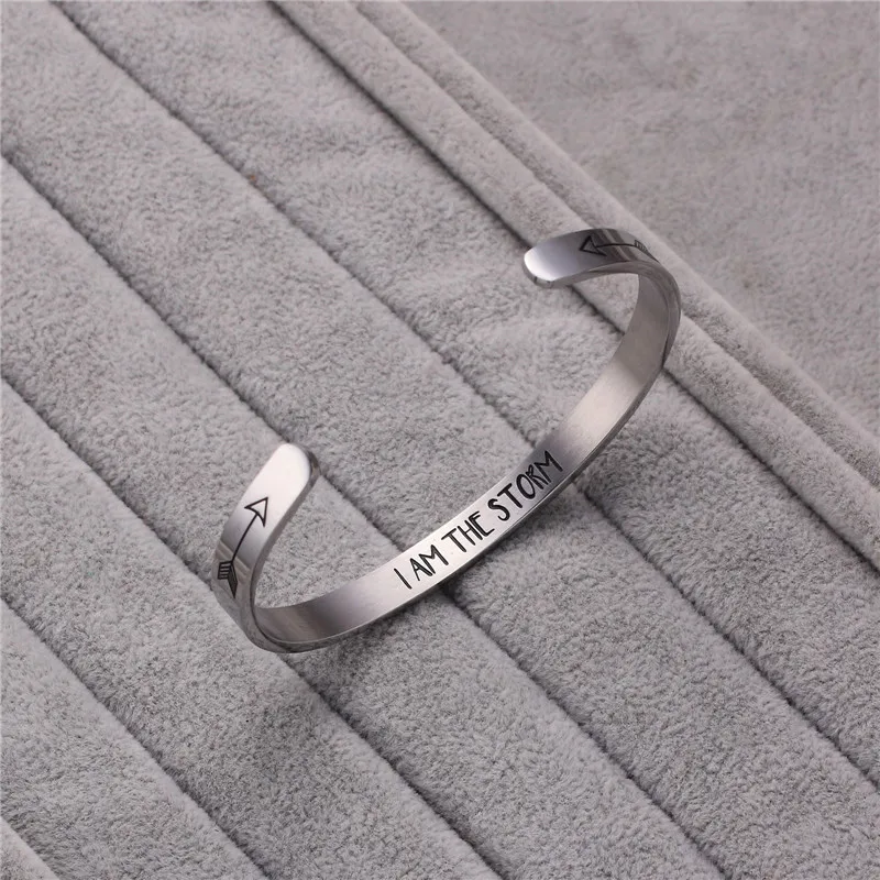 I Am The Storm Bracelet Inspirational Gift Cuff Bangles for Women Jewelry Stainless Steel Engraved Letter Bracelet pulseras