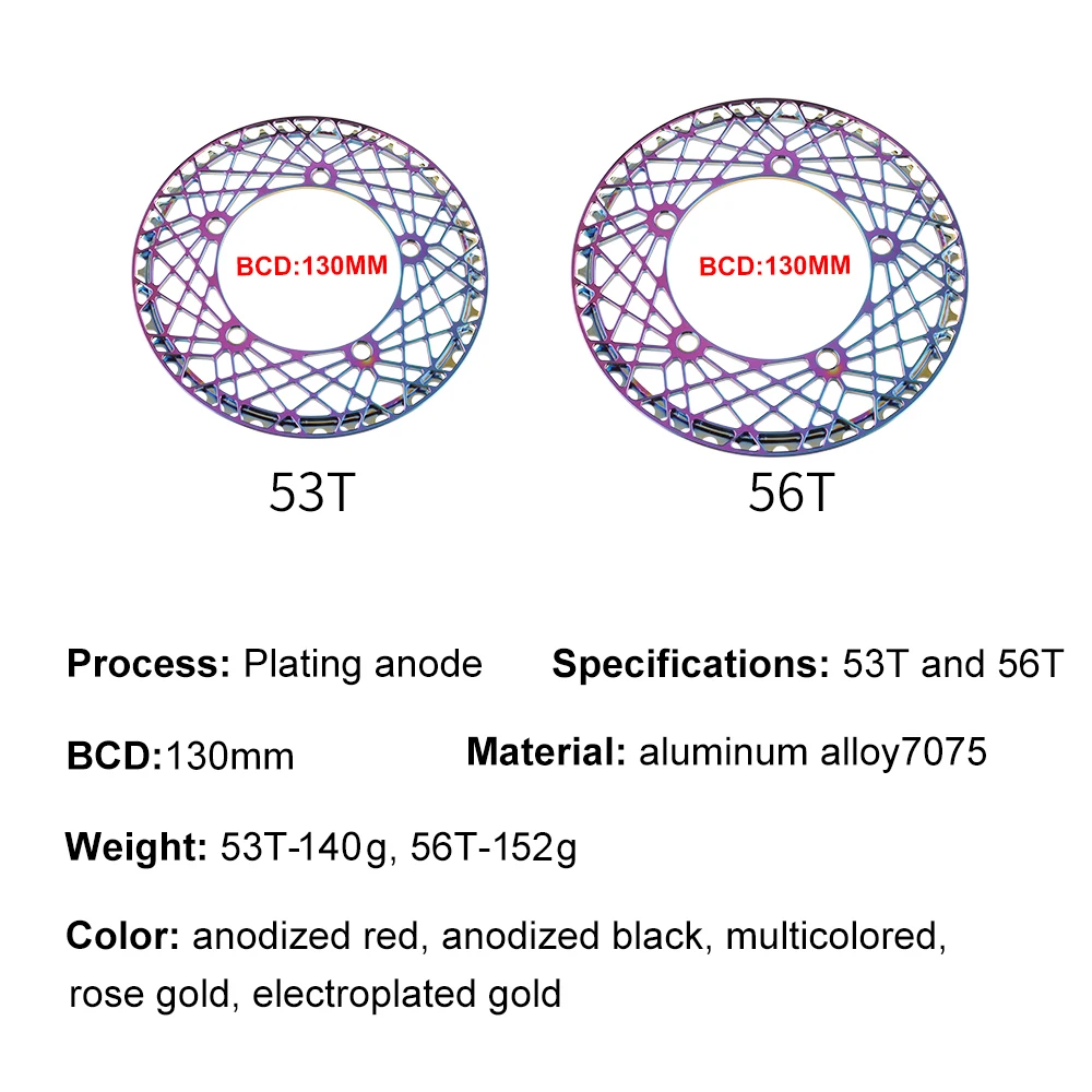 BOLANY Folding Bicycle Chainring  Chainwheel 130BCD  53T 56T Hollow Rainbow Plating For Crankset Tooth Accessories