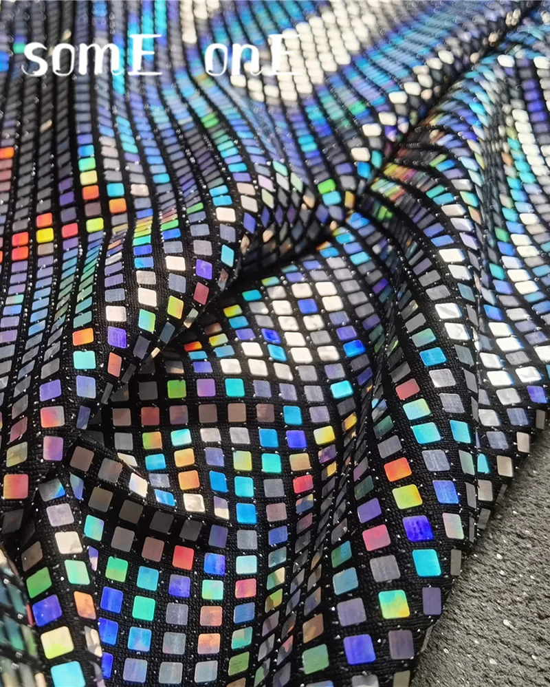 Rainbow Laser Sequined Gauze Fabric Iridescent Reflective DIY Decor Stage Cosplay Metallic Skirt Clothes Designer Fabric