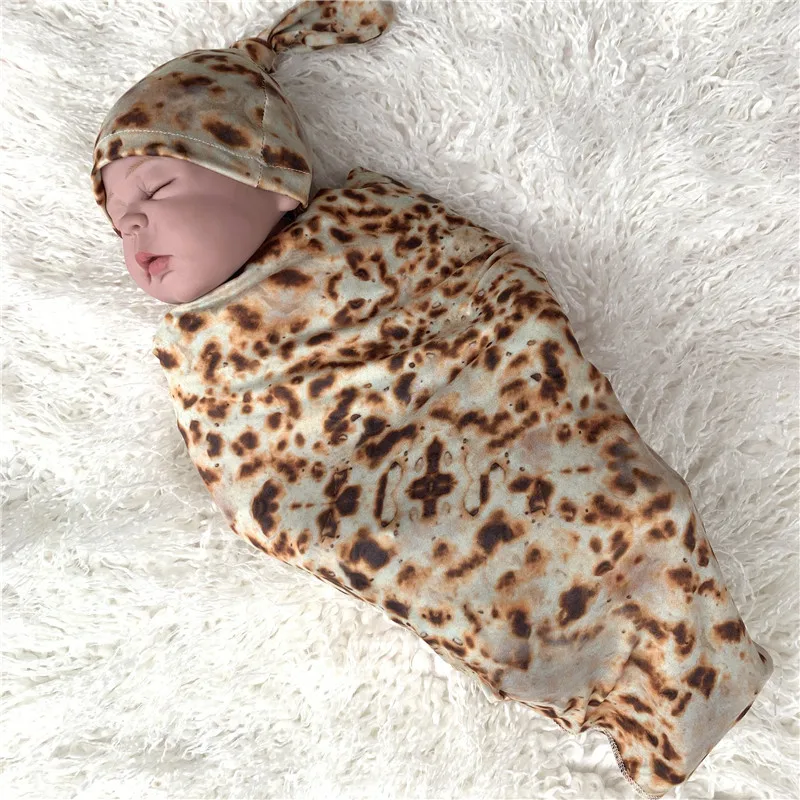 Baby Blanket+ Hat Burrito Baby Flour Tortilla Swaddle 100% Cotton Flannel Blanket Sleeping Swaddle Wrap For Baby Sleep