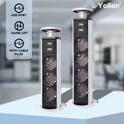3/4 EUR Outlet Table Pull Pop Up Socket 2USB Charging Port Kitchen Desktop Lift Tower Retractable Countertops Worktop EU/UK/US