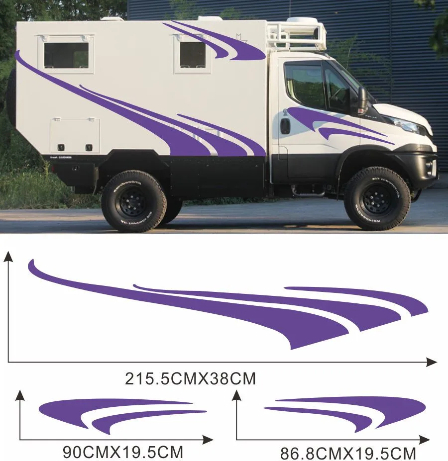 

Purple Stripes Graphics Stickers Vinyl Decals For RV Caravan Two Side Decoration