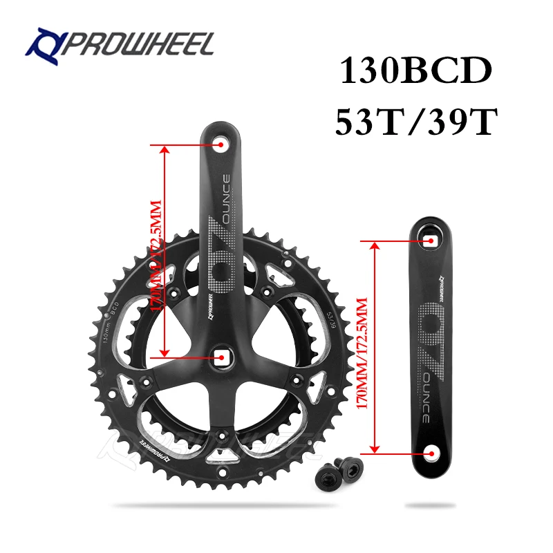 PROWHEEL bicycle crankset with bottom bracket 170/172.5mm mountain bike crankstraight-coupled sprocket  53/39T Cranks Parts