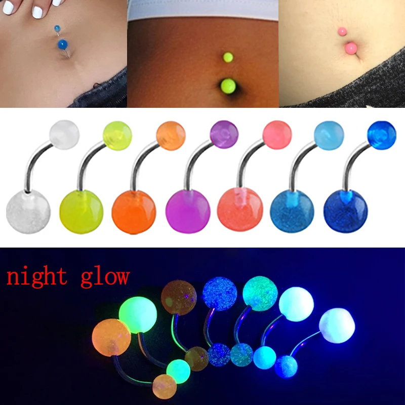 

10pcs Luminous Belly Ring Glow In The Dark Belly Button Rings Navel Piercing Acrylic Ombligo Bar for Women Sexy Body Jewelry 14G