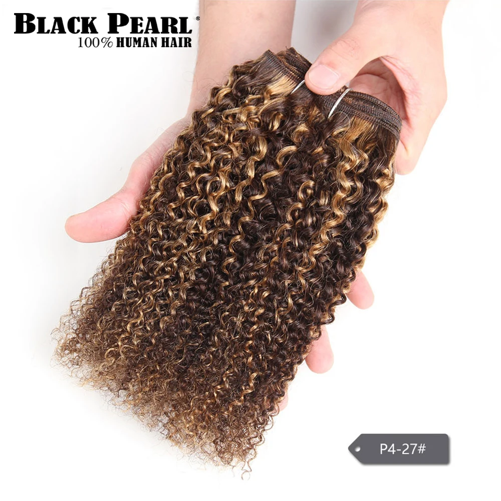 Zwarte Parel Remy Human Hair 100G Braziliaanse Afro Kinky Wave Hair Weave Bundels Gemengd Blonde Pre-Colored Voor Salon Hair Extensions