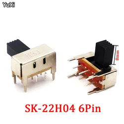 10PCS SK-22H04 Two-stage toggle Switch Dual-row 6Pin Horizontal Foot 2-Stage Audio Power Amplifier Side Slide Power Switch