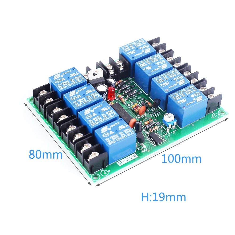 Power Time Sequence Board 0.2-4s Adjustable Sequential Controller Module AC DC 12V 10A 8-Channel 8CH For Audio KTV Stage Light