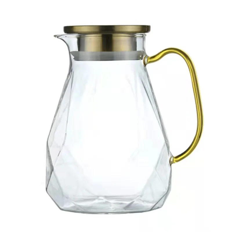 

1.6L Diamond Transparent Glass Teapot Set Hot Cold Water Jug Transparent Coffee Pot Home Water Kettle Heat-resistant Teapot Set