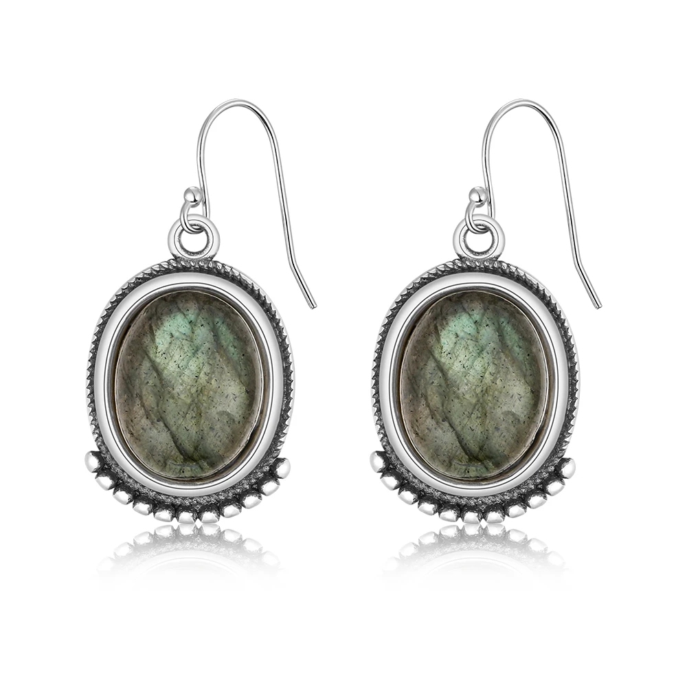 High Quality S925 Silver Earrings Natural Labradorite Drop Earrings for Women Luxury Ear Hoop Jewelry Gift Wholesale