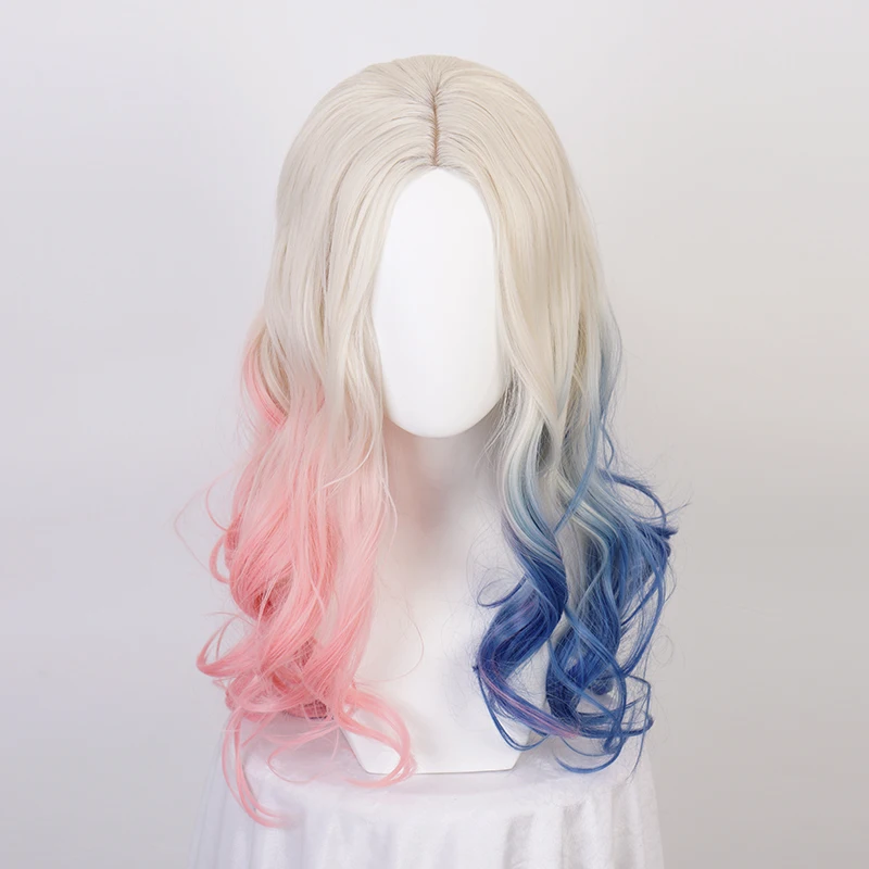 Suicide suicide team joker Monster Heat Resistant Curly Middle Parting Styled Synthetic Hair Cosplay costume Wig + Wig Cap