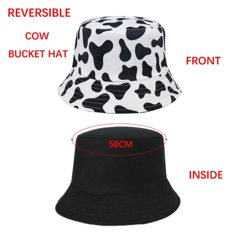 FOXMOTHER New Fashion Reversible Black White Cow Pattern Bucket Hats Fisherman Caps For Women Gorras Summer