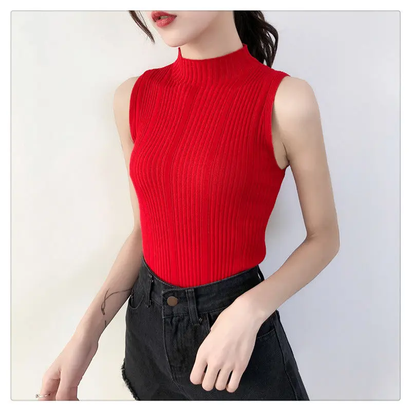 Woman TShirts Vest Women\'s Summer T-shirt Knitted Sleeveless Strap Vintage Top Crop Top Mujer Camisetas