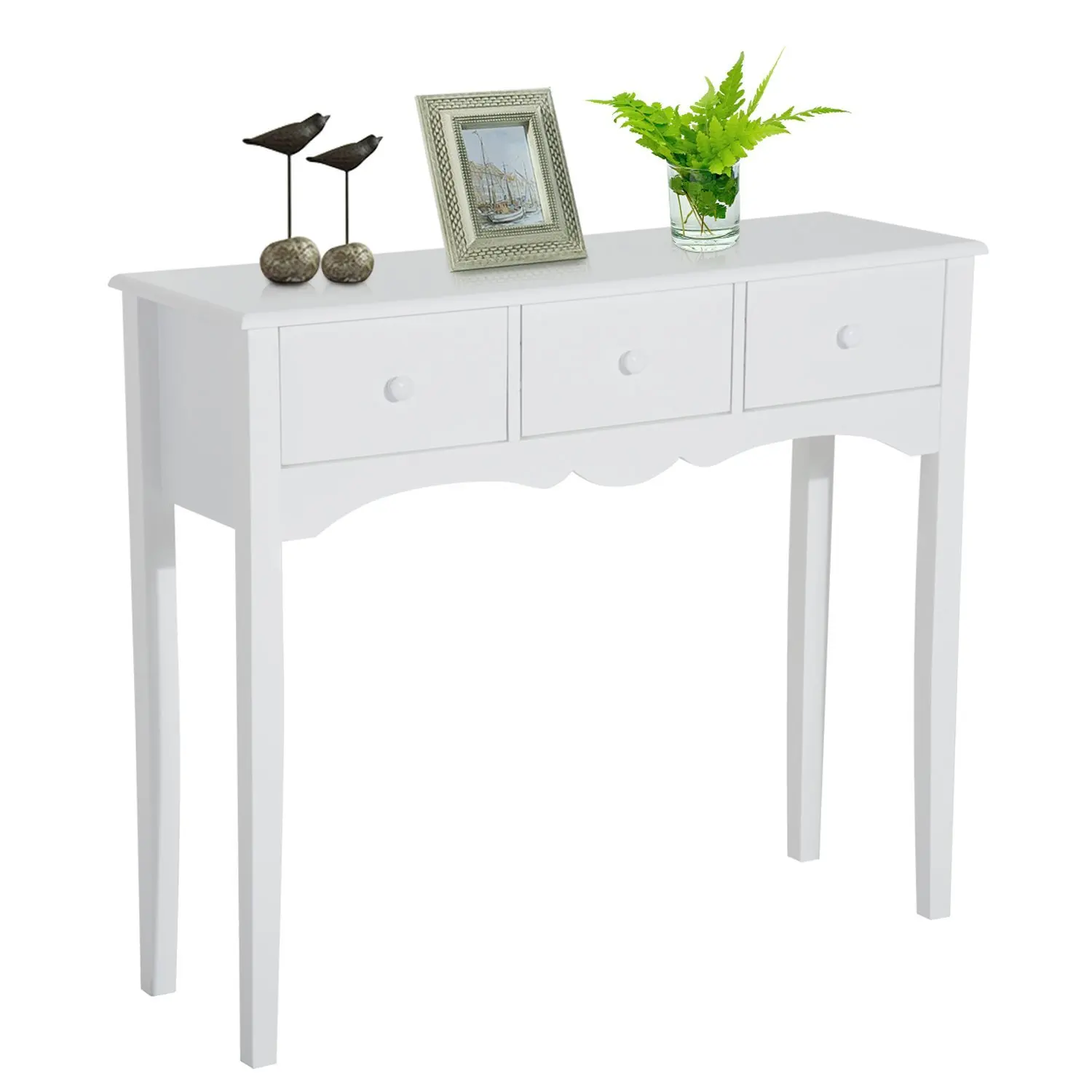 HOMCOM Mueble Mesa Recibidor tipo Consola de Entrada y Mesa Auxiliar con 3 Cajones Blanco y Material de Madera 100x32x85cm