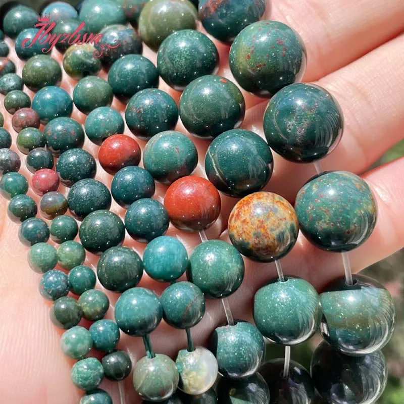 Natural Bloodstone Heliotrope Round Smooth Loose 4/6/8/10/12MM Stone Beads For DIY Necklace Bracelets Jewelry Making Strand 15\