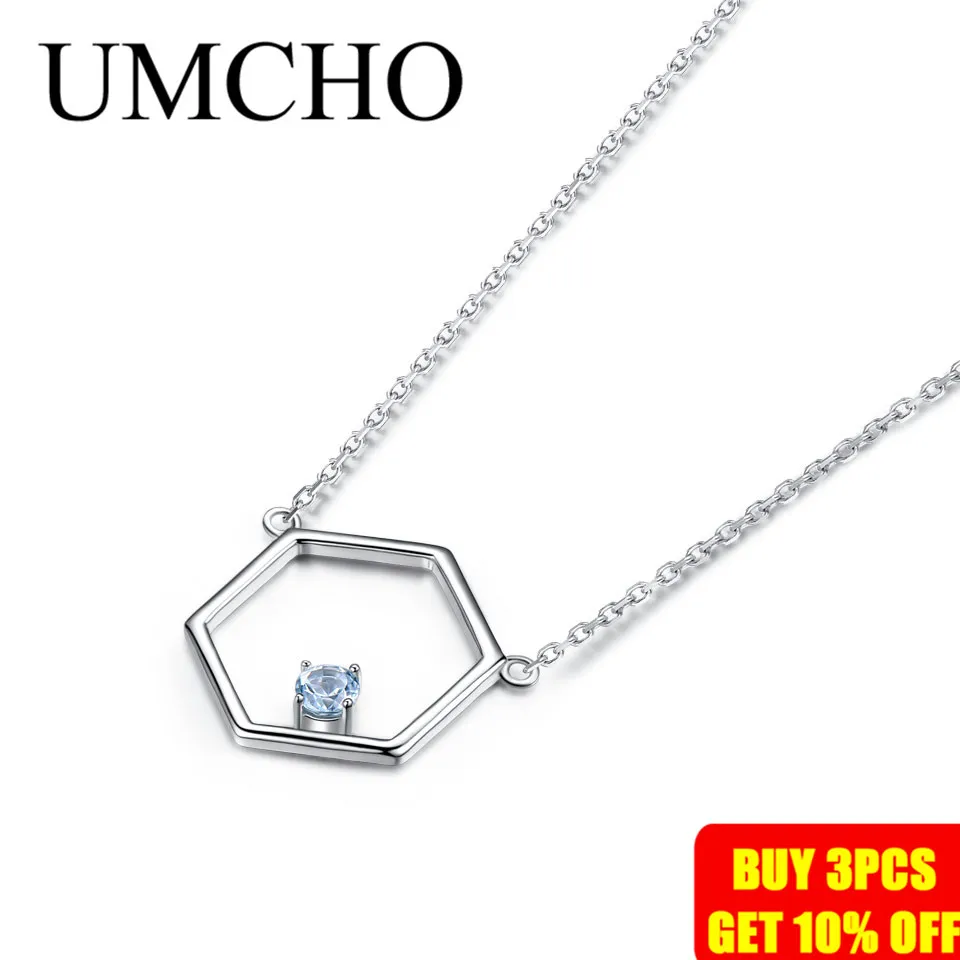 UMCHO Natural Sky Blue Topaz Real 925 Sterling Silver Necklaces For Women Various Gemstone 925 Silver Jewelry Mothers Day Gift