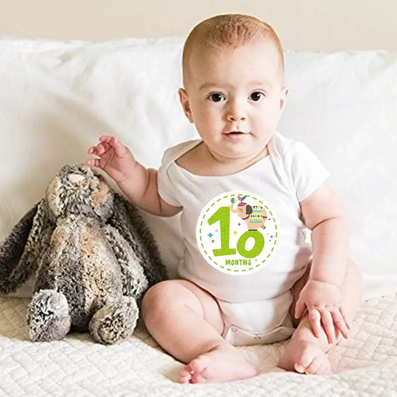 12Pcs Animal Month Sticker Baby Photography Commemorative Card Number Milestone Memorial Sticker Newborn Baby Photo Props