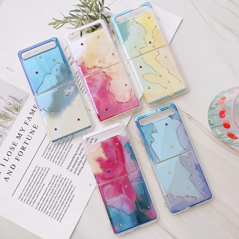 Z Flip 3 Funda Case for Samsung Galaxy Z Flip 3 Z Fold 3 Z Fold 2 Diamond Jewelry Gradient Colorful Coque Phone Case Cover Capa