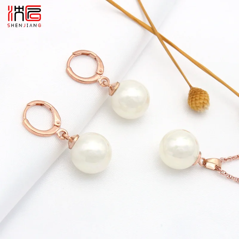 SHENJIANG New Elegant Round Simulated Pearl Dangle Earrings Jewelry Sets For Women Wedding Party Fashion Fine Pendant Necklace
